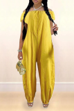 Red Casual Solid Patchwork Off the Shoulder Harlan Jumpsuits