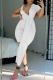 White Sexy Solid Patchwork V Neck Pencil Skirt Dresses