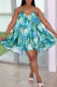 Turquoise Sexy Casual Print Backless Halter Sleeveless Dress