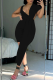 Black Sexy Solid Patchwork V Neck Pencil Skirt Dresses