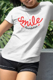 White Fashion Casual Print Patchwork Letter O Neck T-Shirts