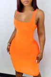 Rose Red Sexy Casual Solid Basic Square Collar Vest Dress
