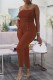 Brownness Sexy Casual Solid Backless Fold Strapless Skinny Jumpsuits