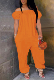 Red Casual Solid Patchwork Off the Shoulder Harlan Jumpsuits
