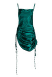 Red Fashion Sexy Solid Draw String Spaghetti Strap A Line Dresses