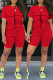 Red Fashion Casual Print Basic O Neck Short Sleeve Two Pieces