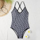 Black Fashion Sexy Print Backless Swimwears