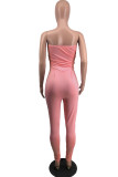 Pink Sexy Casual Solid Backless Fold Strapless Skinny Jumpsuits