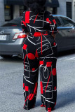 Deep Blue Fashion Casual Print Basic V Neck Regular Jumpsuits