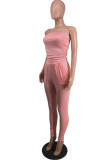Pink Sexy Casual Solid Backless Fold Strapless Skinny Jumpsuits