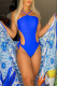 Blue Fashion Sexy Print Bandage Hollowed Out Backless Swimwears