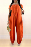 Red Casual Solid Patchwork Off the Shoulder Harlan Jumpsuits