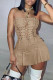 Khaki Fashion Sexy Solid Backless Strap Design Strapless Sleeveless Dress Dresses