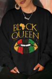Black Fashion Street Lips Printed Patchwork Letter O Neck Tops