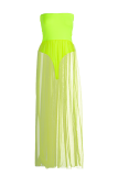 Rose Red Sexy Solid Mesh Strapless Cake Skirt Dress Swimwear