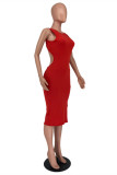 Red Sexy Casual Solid Hollowed Out Backless O Neck Sleeveless Dress