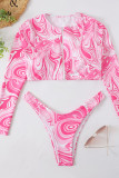 Pink Sexy Print Patchwork Zipper Swimwears