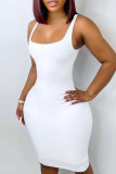White Sexy Casual Solid Basic Square Collar Vest Dress