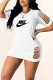 White Fashion Casual Print Ripped O Neck One Step Skirt Dresses