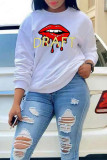 Yellow Fashion Casual Lips Printed Patchwork O Neck Tops