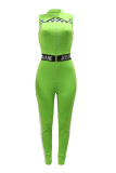 Pink Fashion Casual Patchwork Basic Zipper Collar Skinny Jumpsuits
