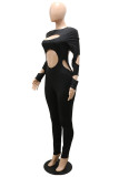 Red Fashion Sexy Solid Hollowed Out O Neck Skinny Jumpsuits