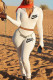 White Fashion Casual Letter Embroidered Zipper Collar Long Sleeve Two Pieces