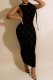 Black Fashion Casual Print Letter O Neck One Step Skirt Dresses