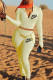 Yellow Fashion Casual Letter Embroidered Zipper Collar Long Sleeve Two Pieces