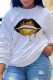 White Fashion Simplicity Lips Printed Patchwork O Neck Tops