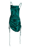 Red Fashion Sexy Solid Draw String Spaghetti Strap A Line Dresses