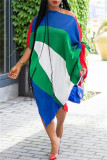 Multicolor Fashion Casual Patchwork Bandage Oblique Collar Irregular Dress