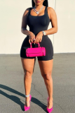 Black Sexy Casual Solid Basic U Neck Sleeveless Skinny Romper