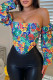 Multicolor Fashion Sexy Print Backless Asymmetrical Off the Shoulder Tops