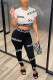 Black White Fashion Casual Letter Pullovers O Neck Short Sleeve Two Pieces