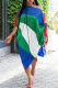 Multicolor Fashion Casual Patchwork Bandage Oblique Collar Irregular Dress