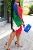 Multicolor Fashion Casual Patchwork Bandage Oblique Collar Irregular Dress