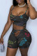 Black Fashion Sexy Print Basic O Neck Sleeveless Two Pieces