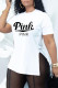 White Fashion Casual Letter Print Slit O Neck T-Shirts