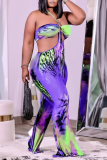 Red Sexy Patchwork Tie-dye Halter Straight Jumpsuits