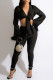 Black Sexy Solid Bandage Patchwork Feathers V Neck Long Sleeve Two Pieces