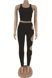 Ink Green Sexy Casual Solid Hollowed Out U Neck Sleeveless Two Pieces