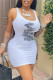 White Sexy Casual Letter Print Basic U Neck Vest Dress
