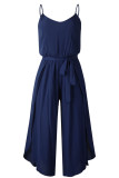 Pink Fashion Street Solid Frenulum Spaghetti Strap Loose Jumpsuits