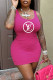 Rose Red Fashion Casual Print Letter U Neck One Step Skirt Dresses