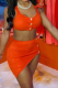 Tangerine Red Sexy Solid Patchwork Turndown Collar Sleeveless Two Pieces