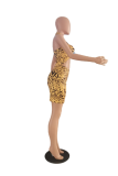 Yellow Casual Print Split Joint Halter Pencil Skirt Dresses