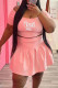 Pink Fashion Casual Letter Print Basic O Neck Short Sleeve Two Pieces