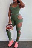 Ink Green Sexy Casual Solid Hollowed Out U Neck Sleeveless Two Pieces