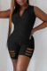 Black Sexy Casual Solid Ripped Zipper Collar Skinny Romper
